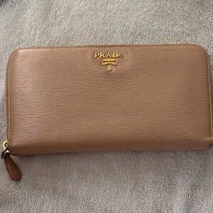 Prada Light Brown Leather Zip Wallet